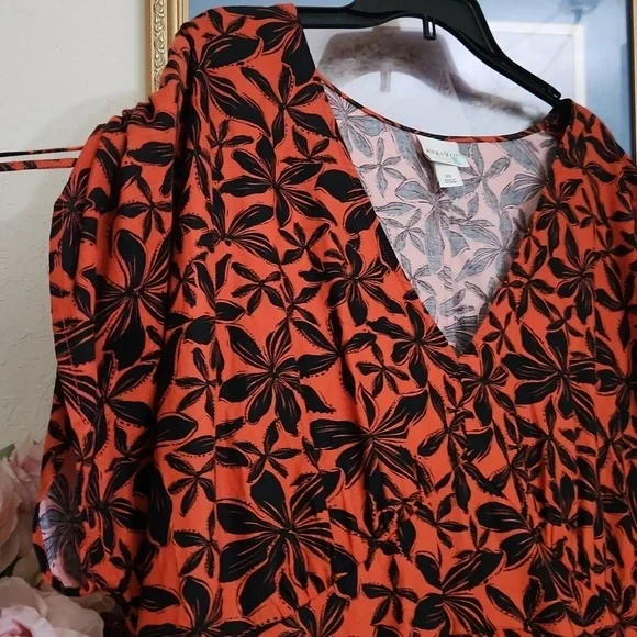 Orange & Black Sundress Casual Floral Garden Party Summer Vacation Cruise Church - Picture 4 of 7